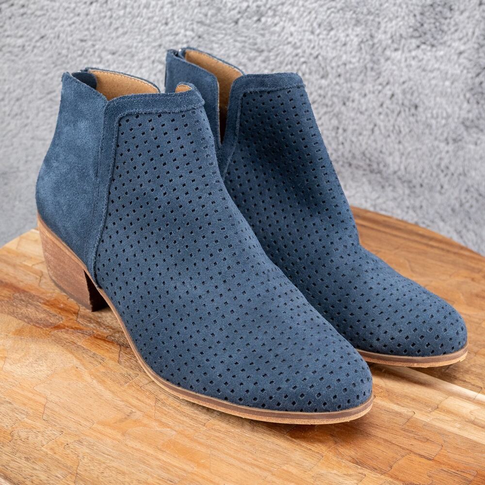 Susina V-Cut Ankle‎ Boots 8 Block Heel Black Perforated Suede Booties Blakely